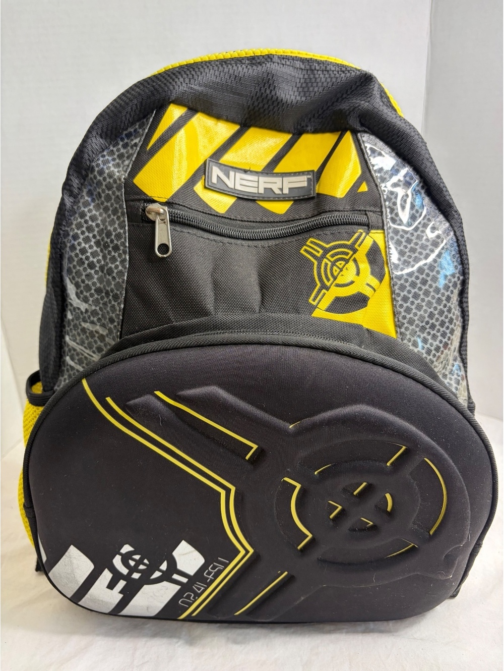 NERF Kids Backpack Black Yellow Molded Front School Bag Adjustable Straps